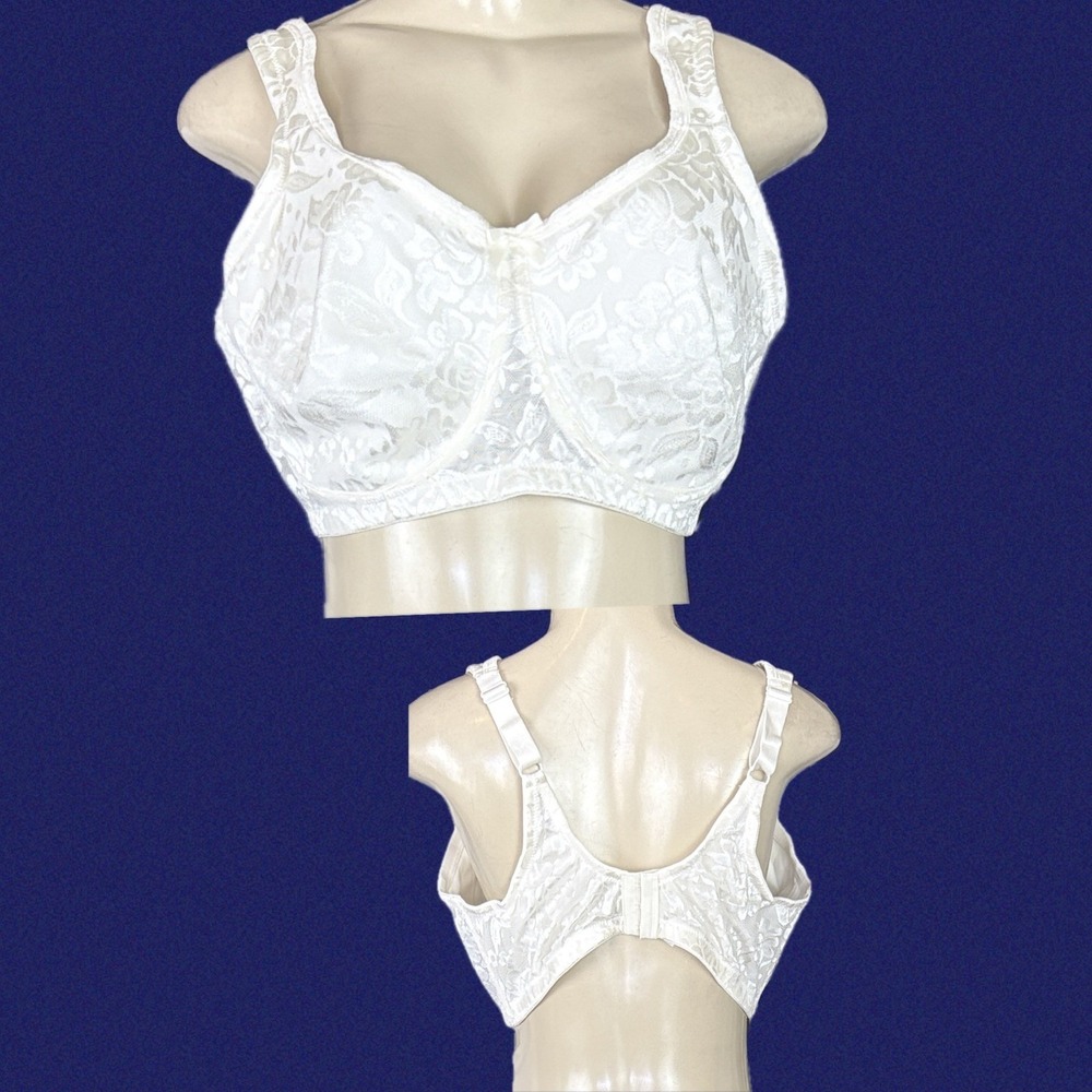 Comfort Choice 40D Cream White Floral Lace Mesh Wireless Bra Full Coverage